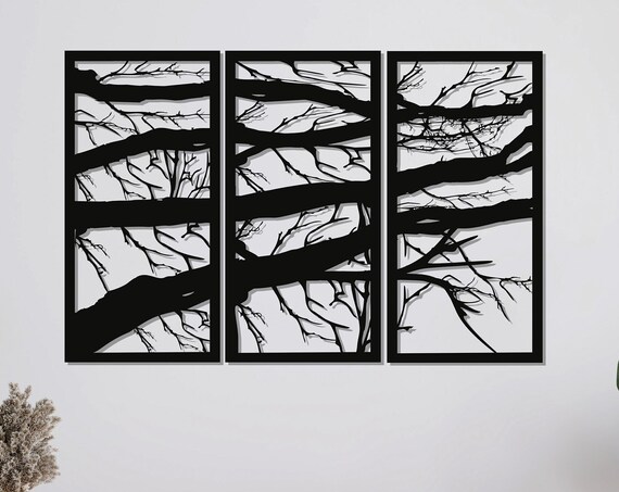 Metal Branch 3 Panel Decor Tree Wall Art Metal Wall Art Home Office Decoration Unique Gift Idea Wall Hangings Metal Art Work 3 Panel