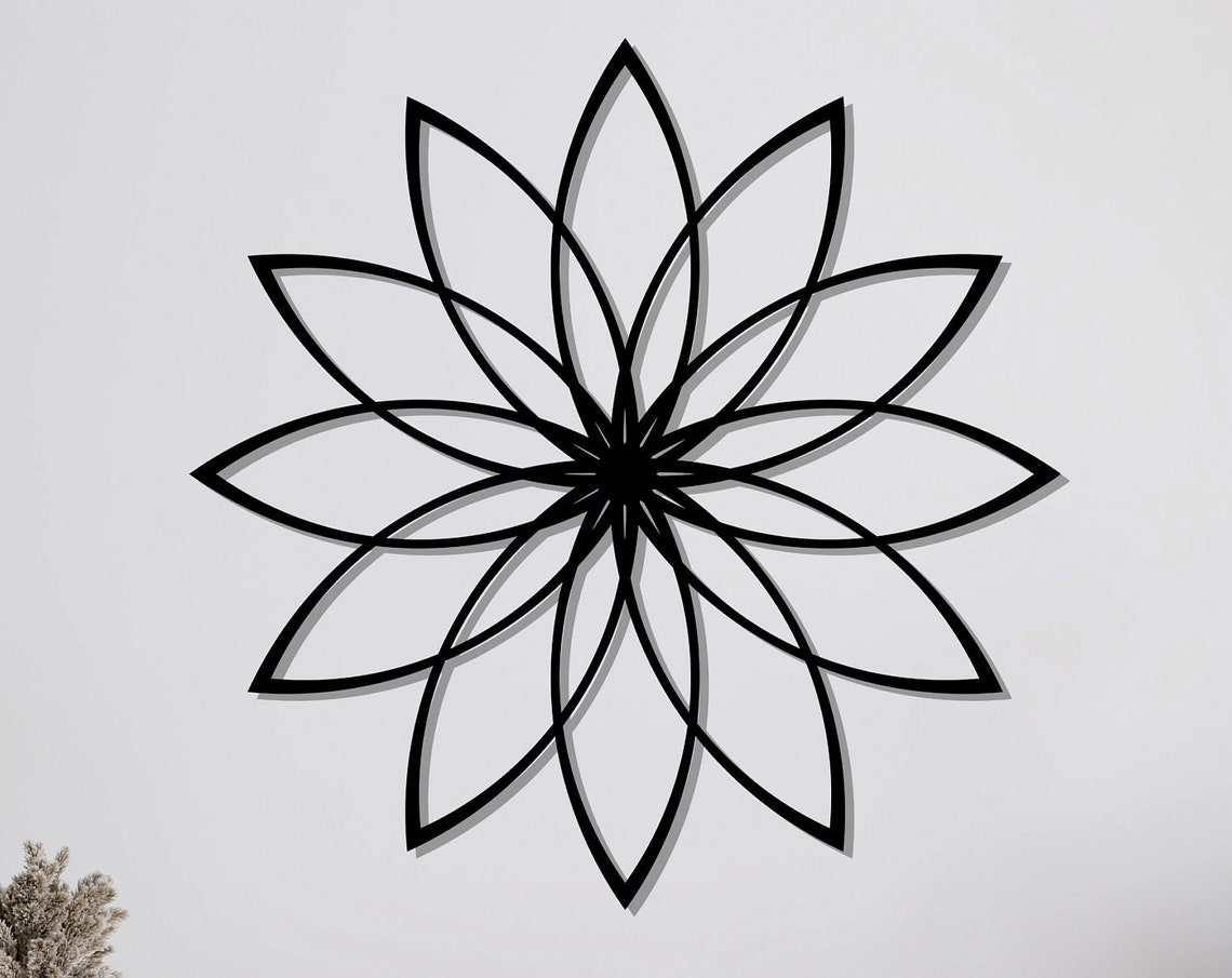Geometric Flower Mandala Metal Wall Art Black Line Star Wall Decor