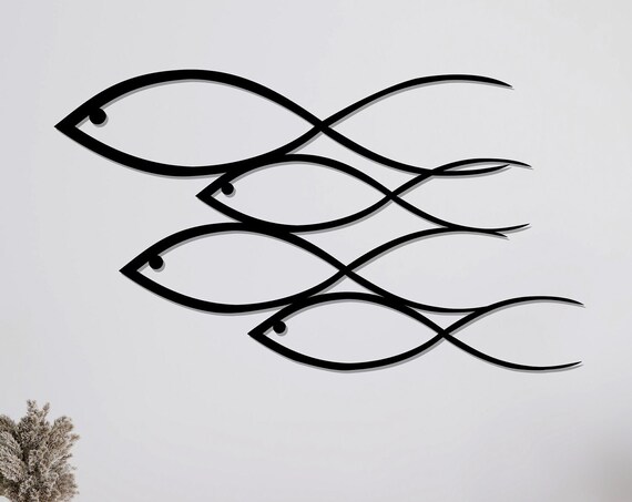 School of Four Fish Metal Wall Art Minimalist Ocean Fish Wall Decor