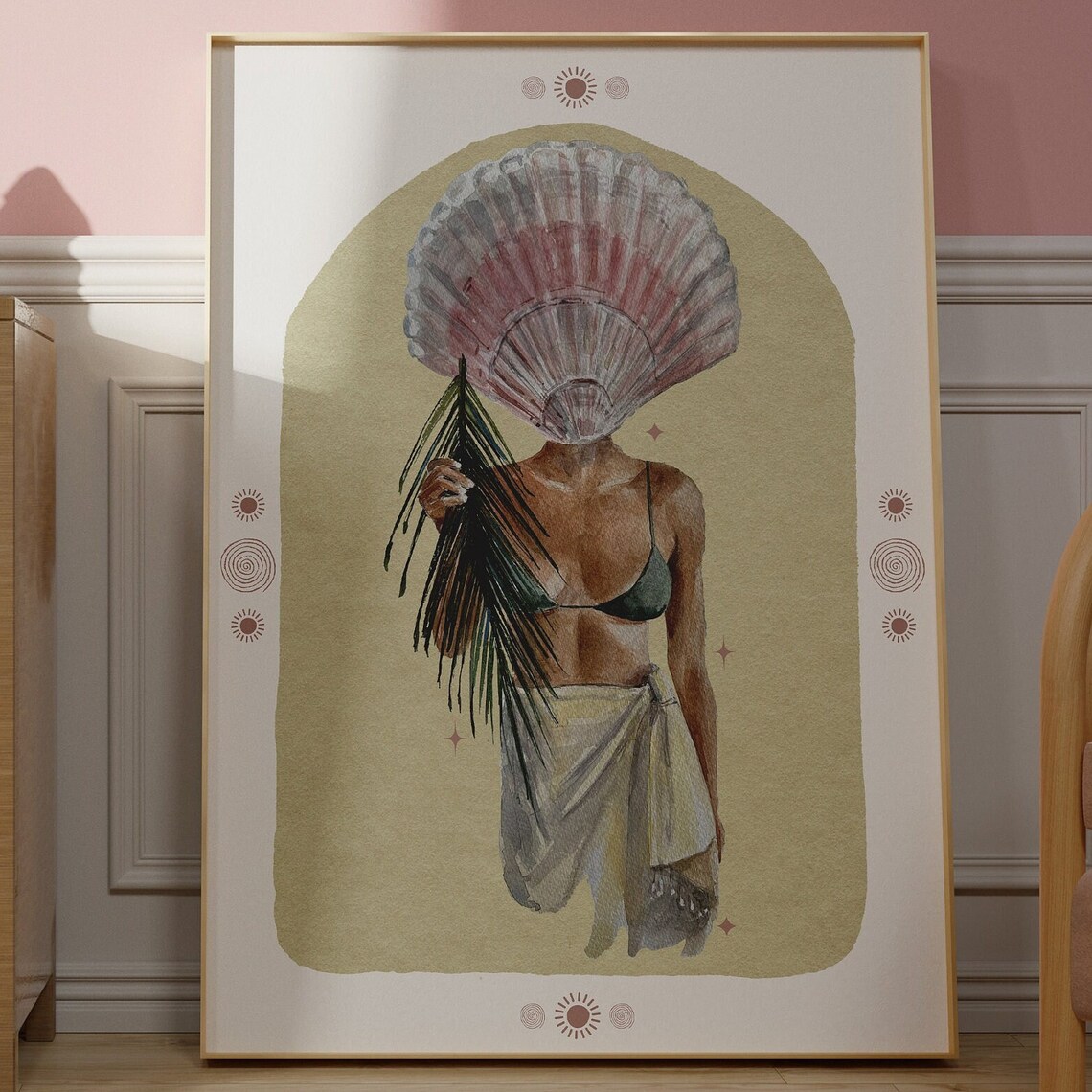 Seashell Woman Watercolor Coastal Surreal Boho Dreamy Art Poster