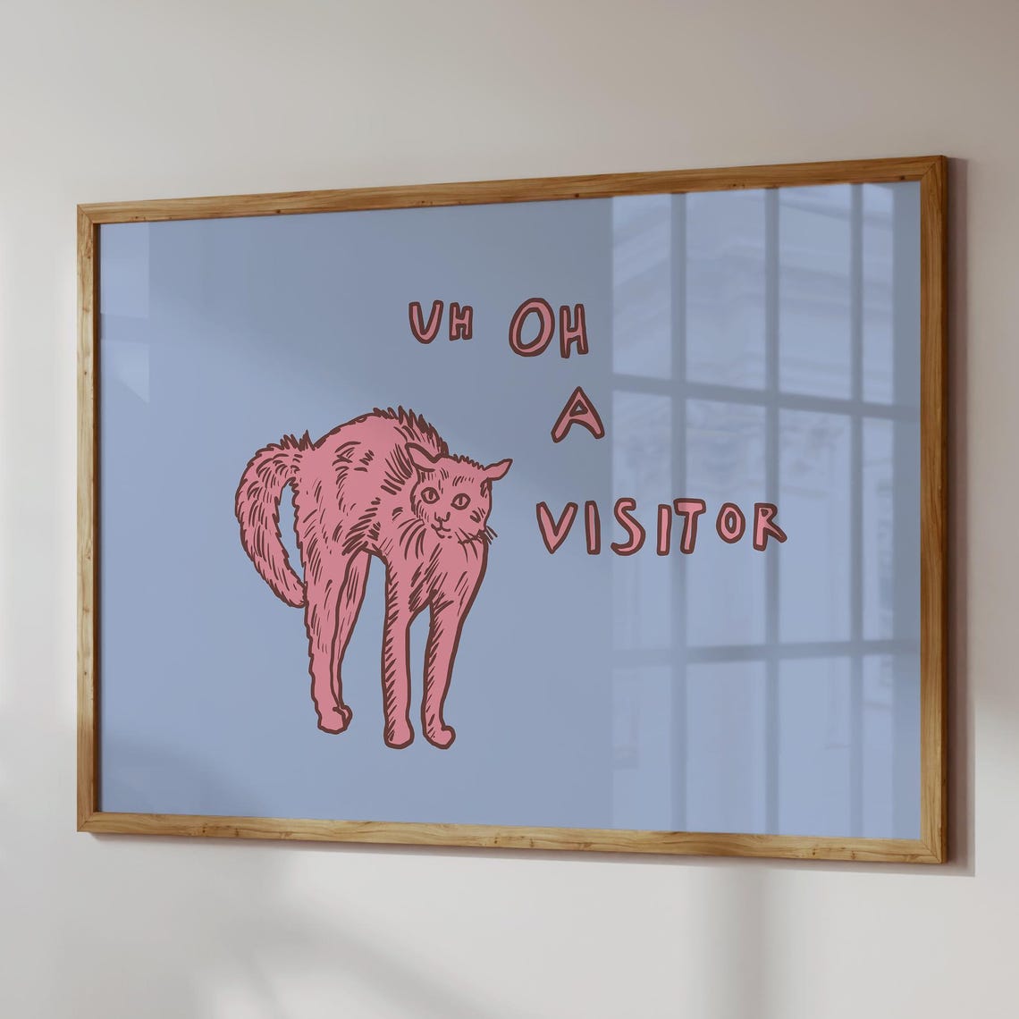 Funny Cat Print Uh Oh A Visitor Trendy Entryway Decor Quirky Art Digital Download Horizontal