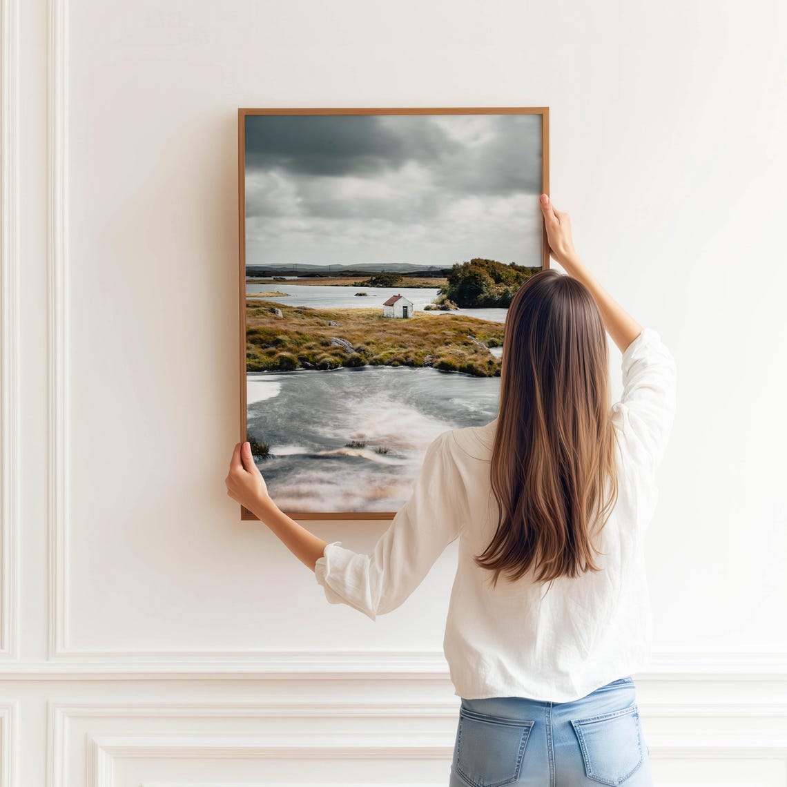 Lonely Cottage on Windswept Coast Moody Landscape Photography Poster - Image 3