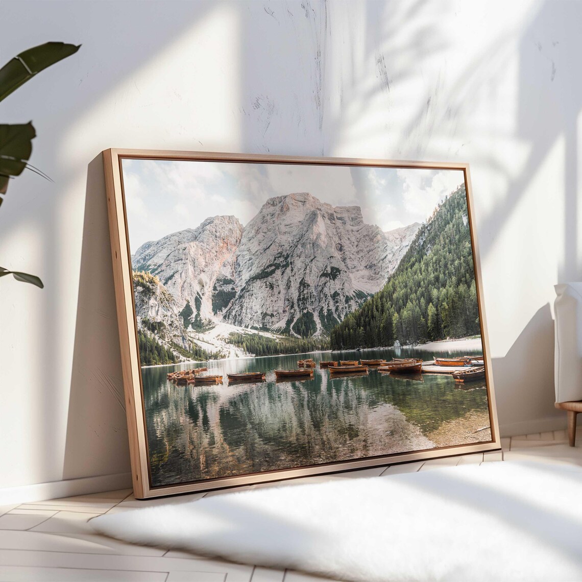 Lago Di Braies Dolomites Rowboats Mirror Lake Mountain Scenery Poster - Image 3