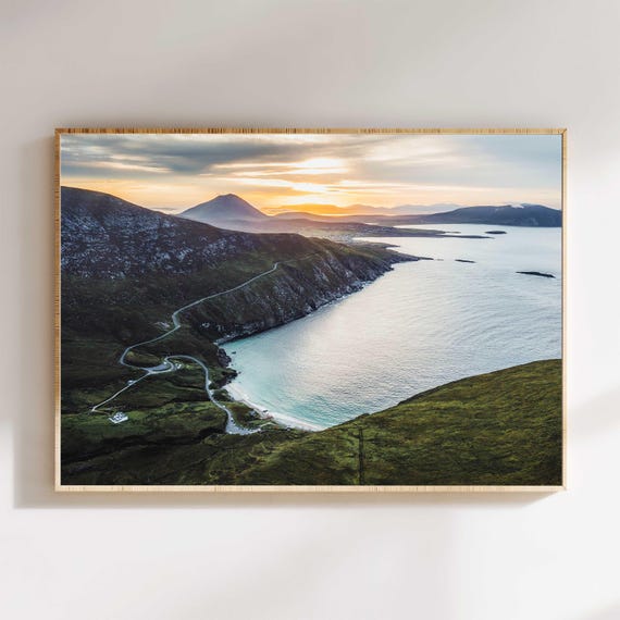 Keem Beach Aerial Photography Print Achill Island Coastal Art Sunset Ocean Wall Decor Scenic Irish Landscape Wild Atlantic Way Art