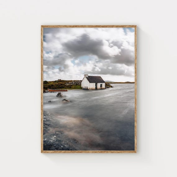 Connemara Ireland Coastal Travel Poster, Irish Cottage