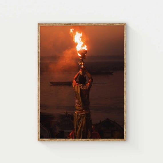 Varanasi Print India Wall Decor River Ganges Sunset Cermony Print Photography Print Art For Living Room Gift For New Home