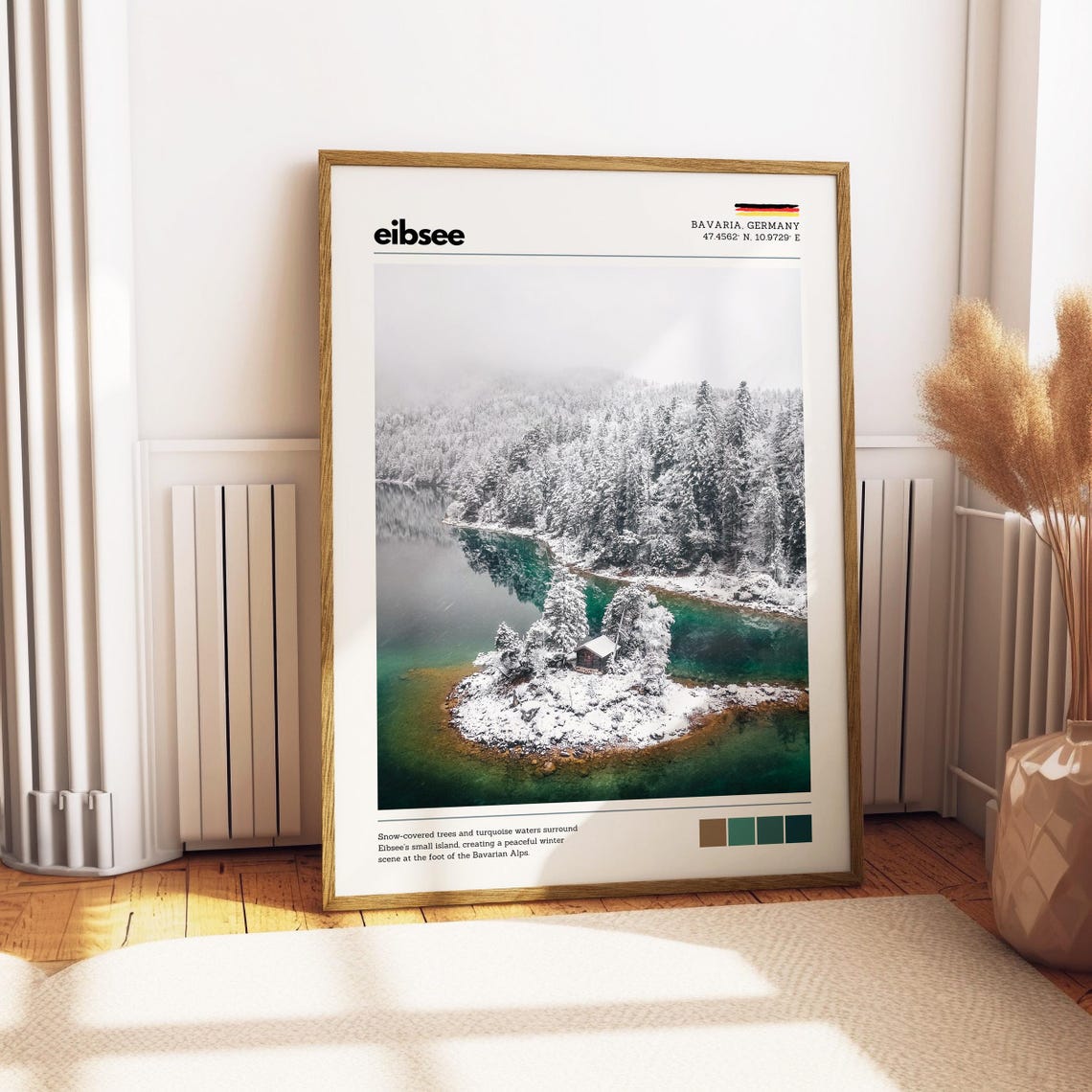 Eibsee Bavaria Germany Snowy Island Turquoise Lake Winter Poster - Image 4