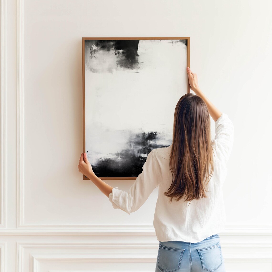 Black and White Smoky Ink Abstract Minimalist Modern Art Poster - Image 3