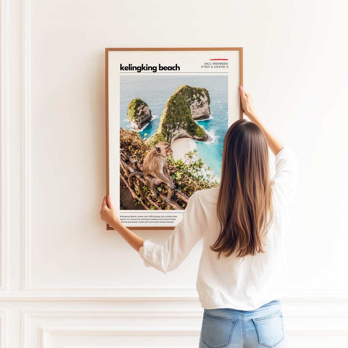 Kelingking Beach Bali Indonesia Cliff and Monkey Coastal Travel Poster