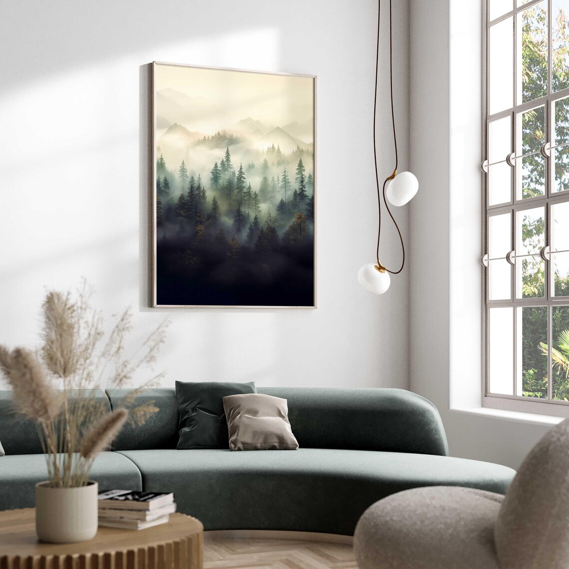 Misty Foggy Pine Forest Mountain Landscape Minimalist Nature Poster - Image 3