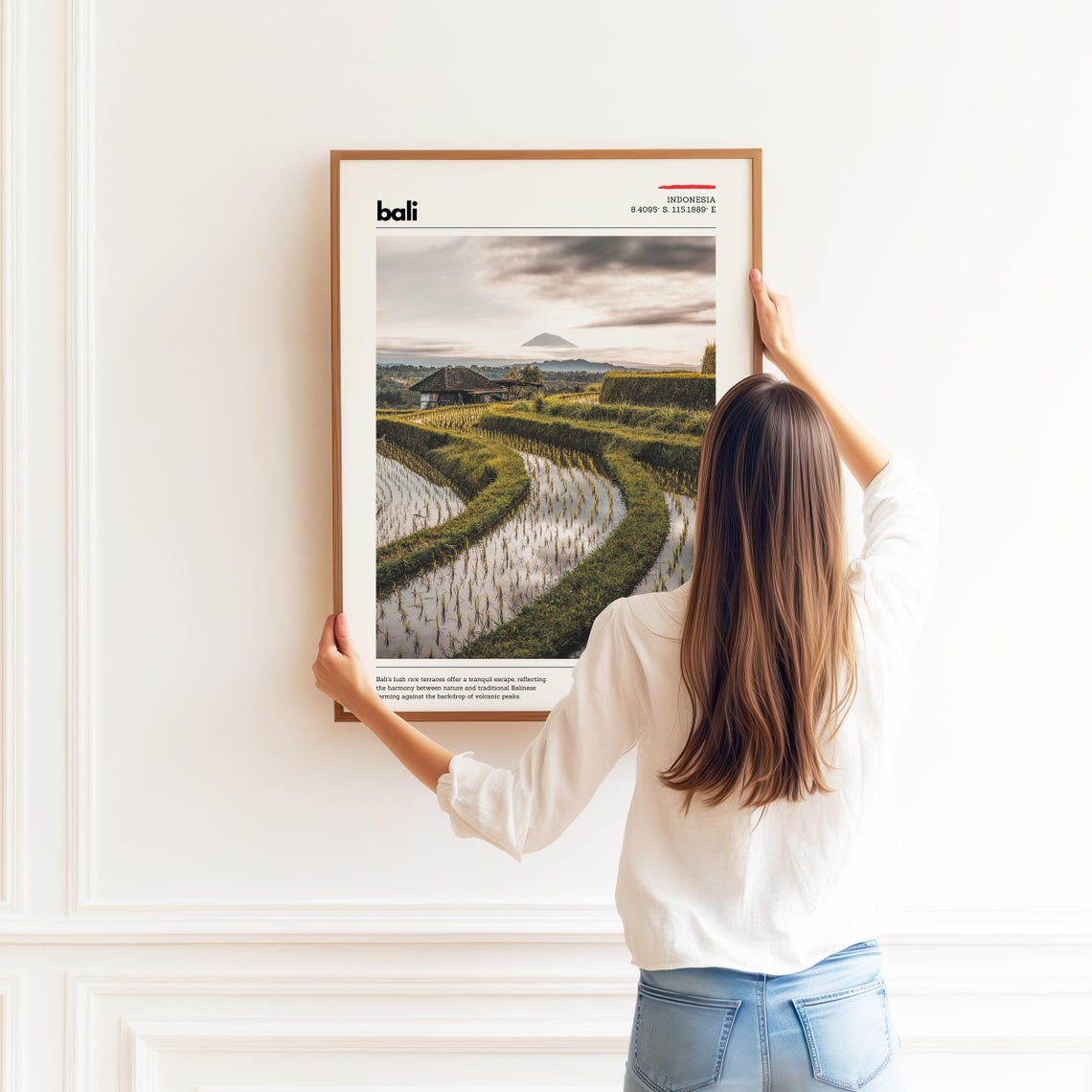 Bali Rice Terraces With Volcanic Peak Lush Indonesia Travel Poster - Image 2