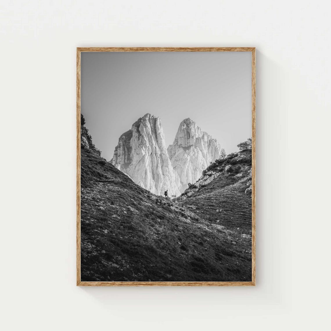 Black and White Twin Limestone Peaks Dramatic Photo Art Poster