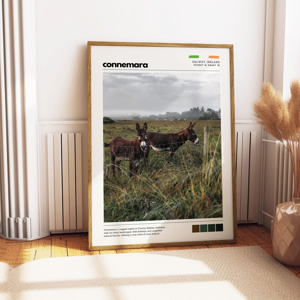 Connemara Ireland Wild Donkeys In Misty Rural Galway Field Poster - Image 4
