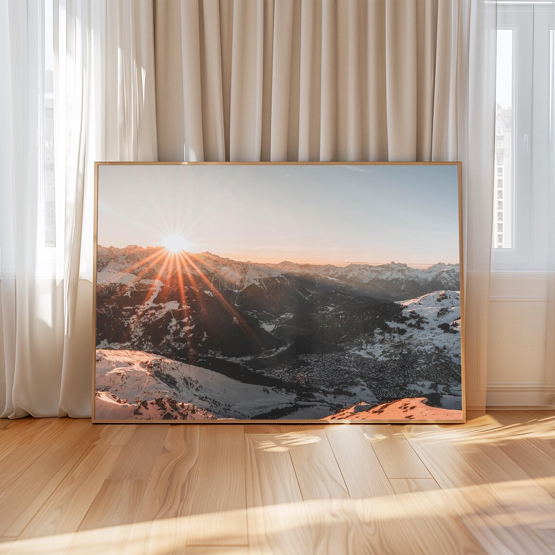 Verbier Switzerland Sunset Sunburst Over Snowy Alpine Peaks Poster - Image 4