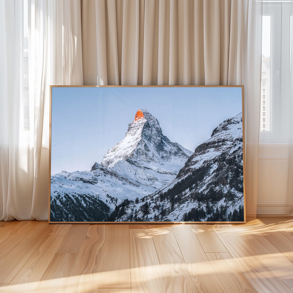 Matterhorn Sunrise Glowing Orange Summit Snowy Swiss Alps Photo Poster - Image 3