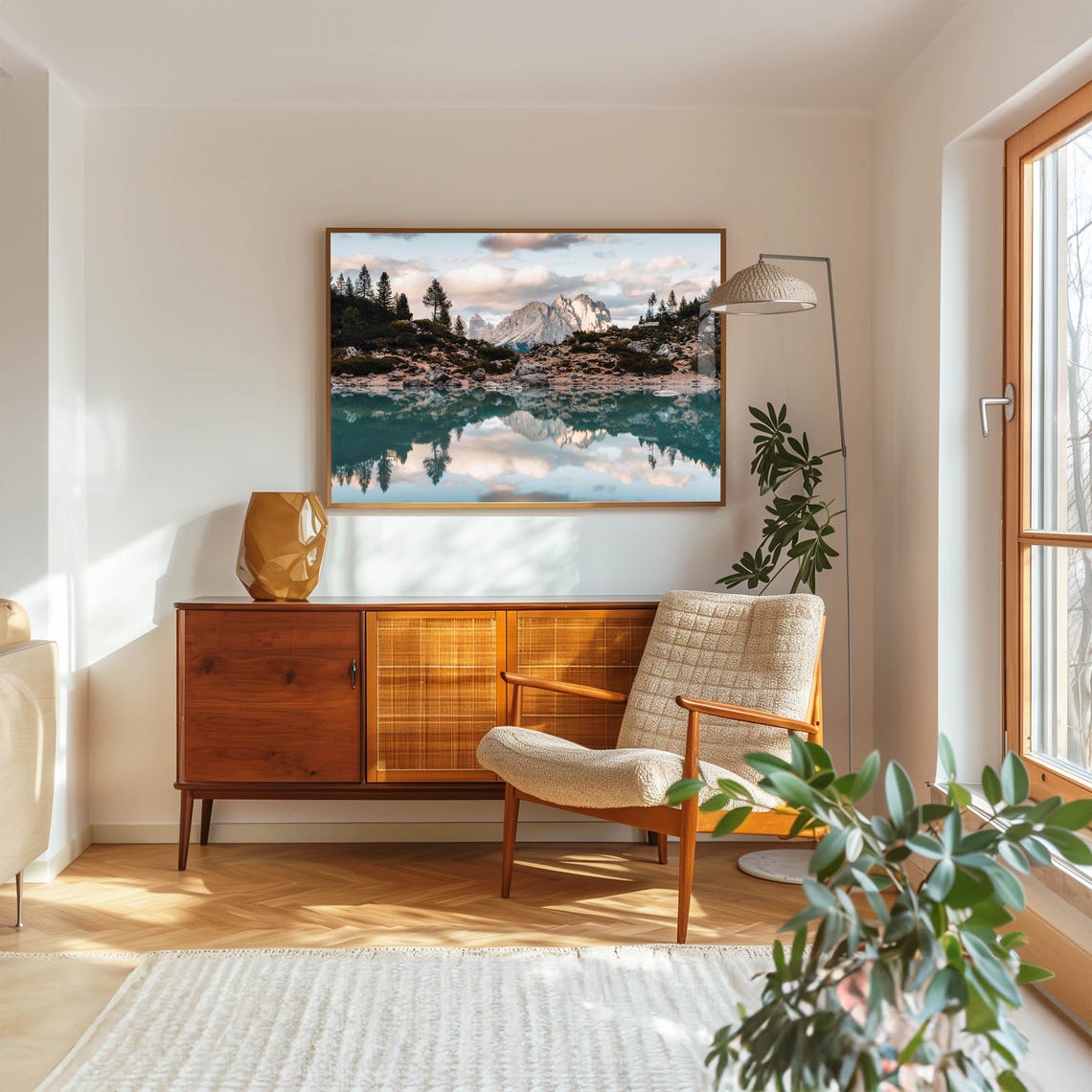 Lago di Sorapis Turquoise Reflection Forest Shore Sunset Poster - Image 5