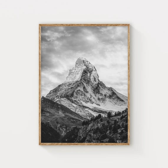 Matterhorn Zermatt Swiss Alps Black And White Art Print