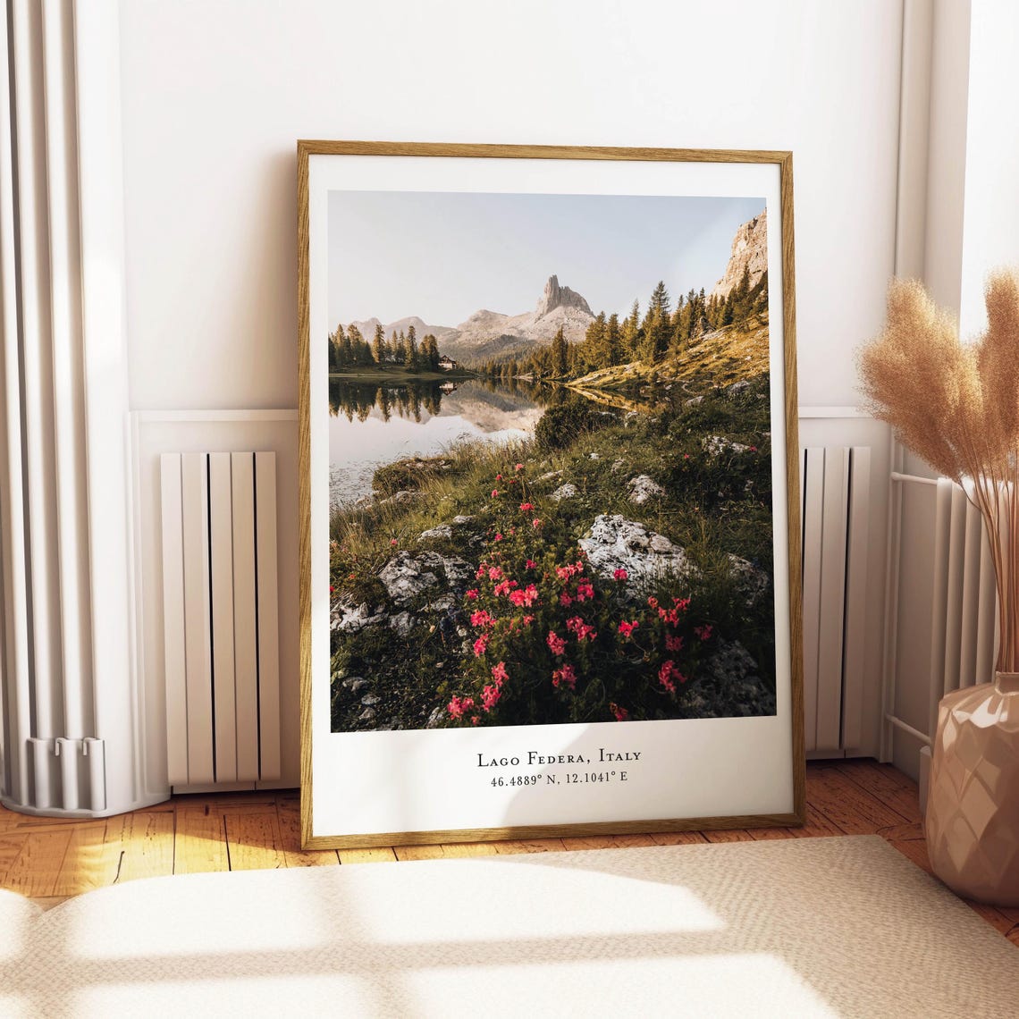 Lago Federa Dolomites Italy Pink Rhododendrons Mirror Peak Poster - Image 4