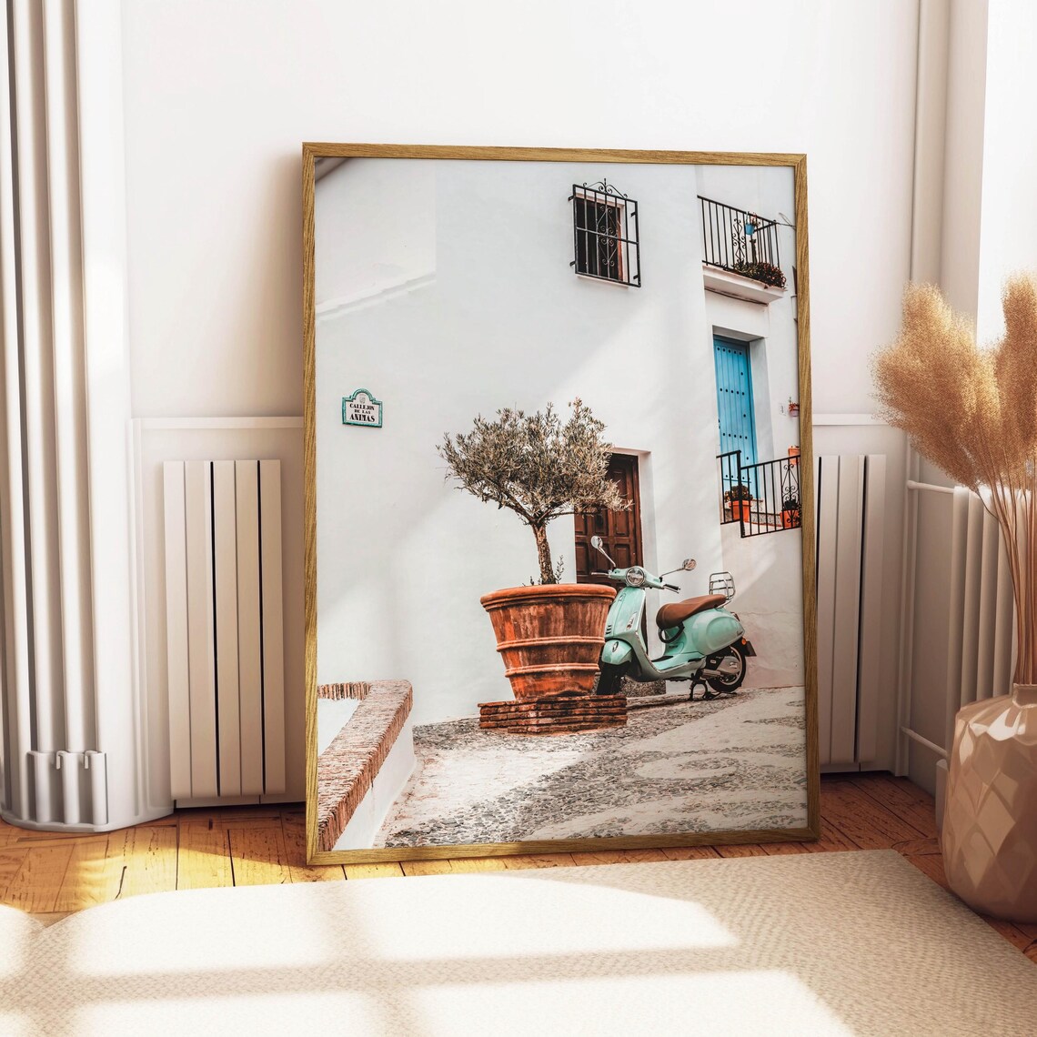 Vintage Mint Scooter White Spanish Street Olive Tree Travel Photo Poster - Image 4