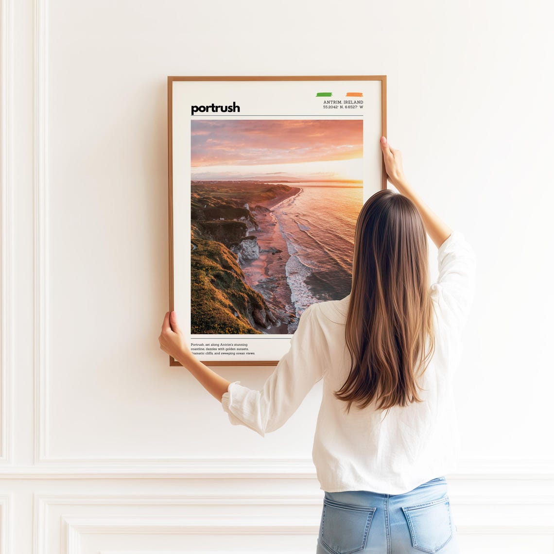 Portrush Antrim Ireland Golden Sunset Coast Cliffs Ocean Travel Poster - Image 2