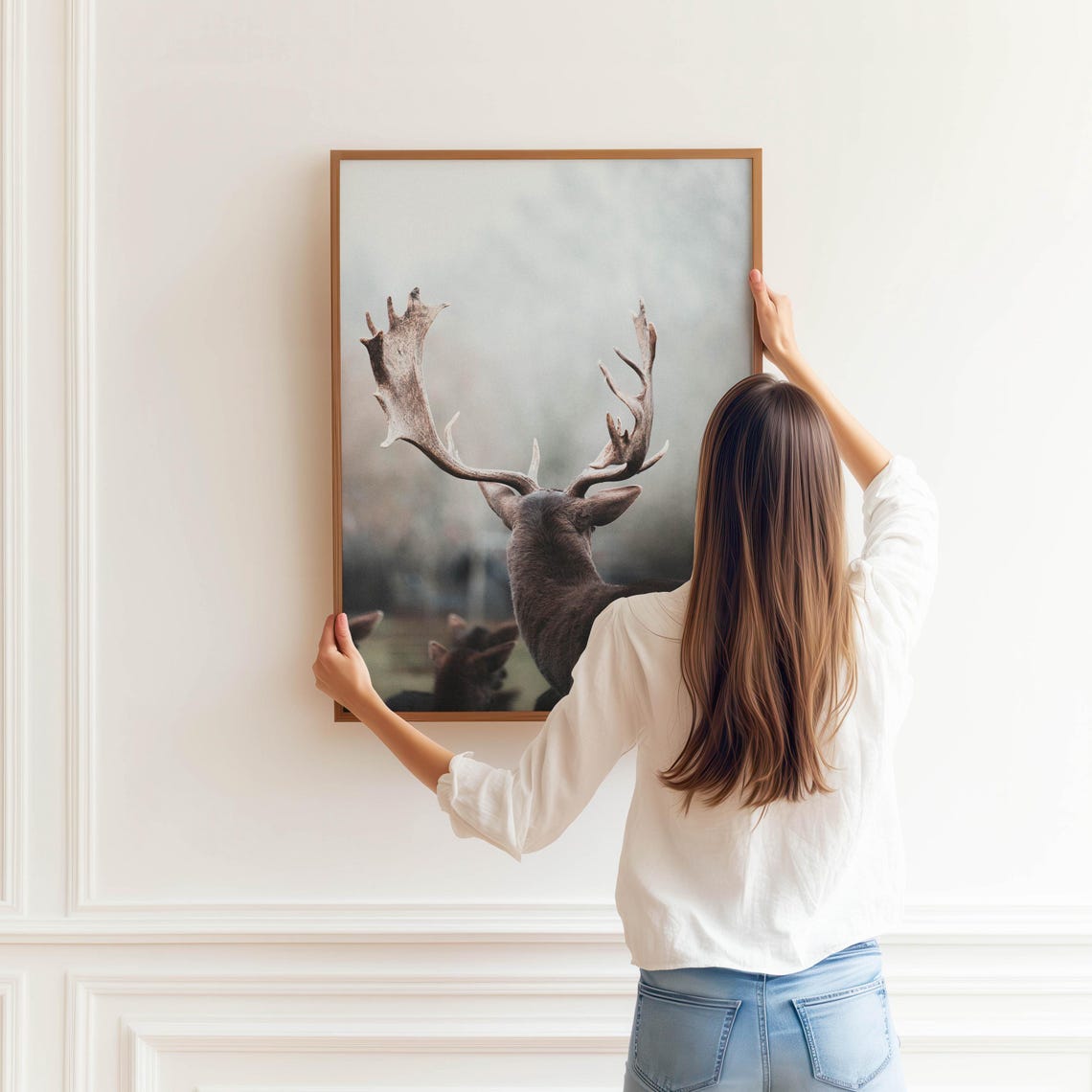 Fallow Deer Stag with Grand Antlers Misty Wildlife Photo Poster - Image 3