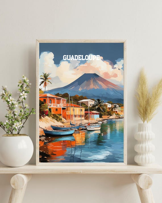 Guadeloupe Travel Poster, Tropical Caribbean Landscape