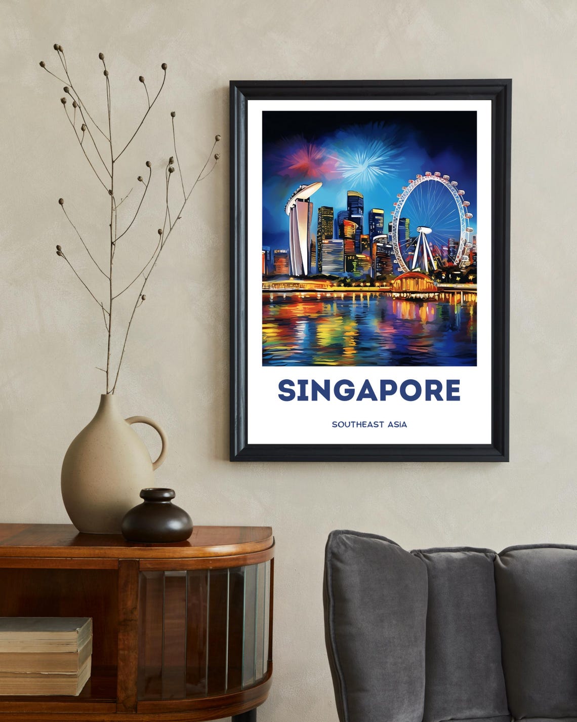 Singapore Poster Singapore Traditional Travel Print Singapore Wall Art Asian Art Wedding Gift Singapore Art Singapore Christmas Gift - Image 2