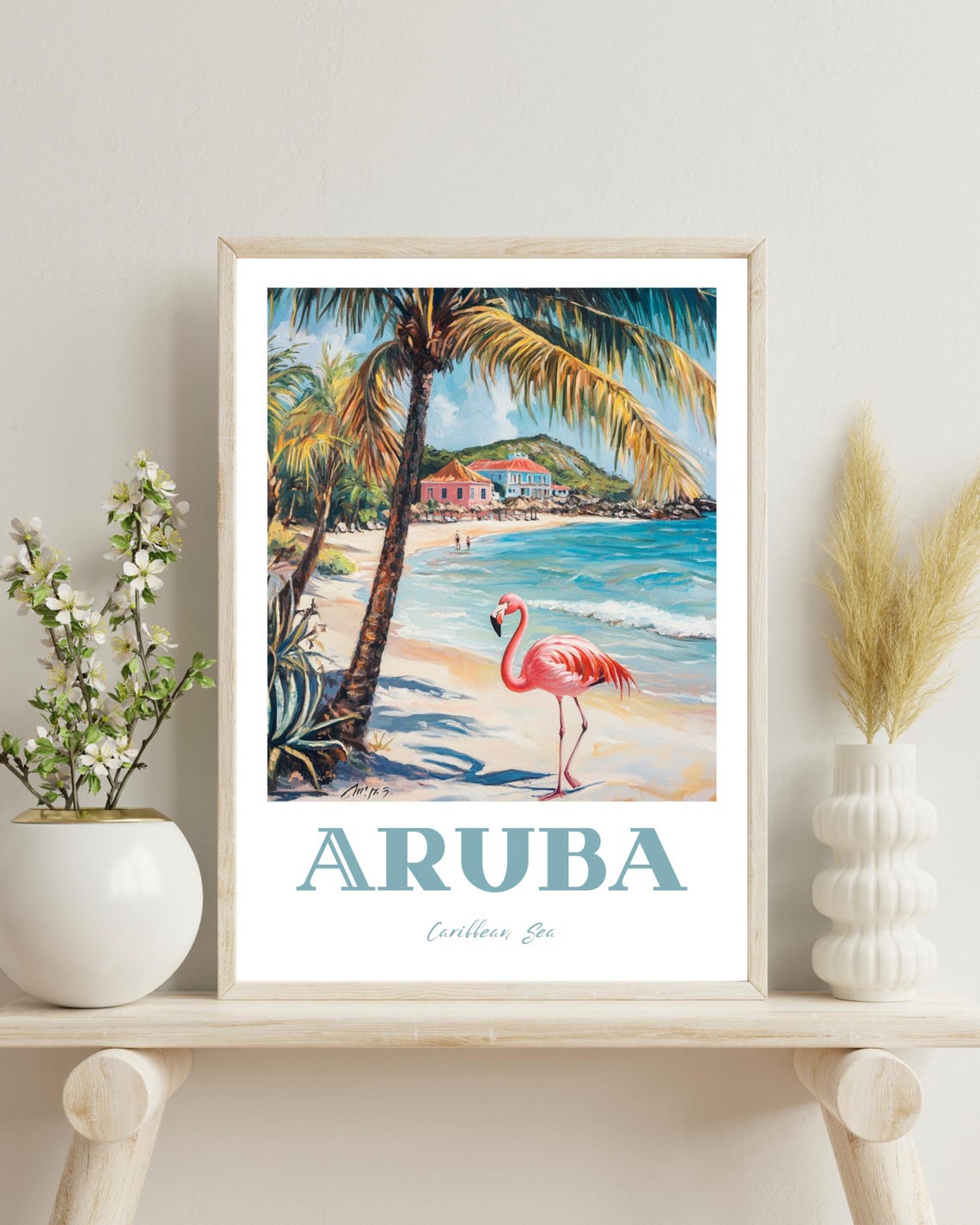 Aruba Poster Aruba Travel Print Aruba Flamingo Beach Flamingo Poster Wedding Gift Caribbean Art Christmas Gift Aruba Flamingo Print