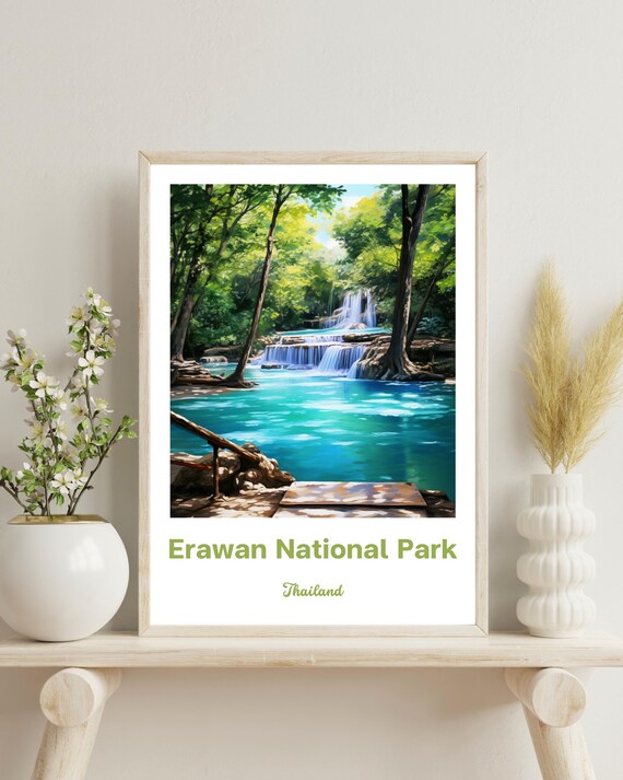 Erawan National Park Travel Poster, Thailand Gift