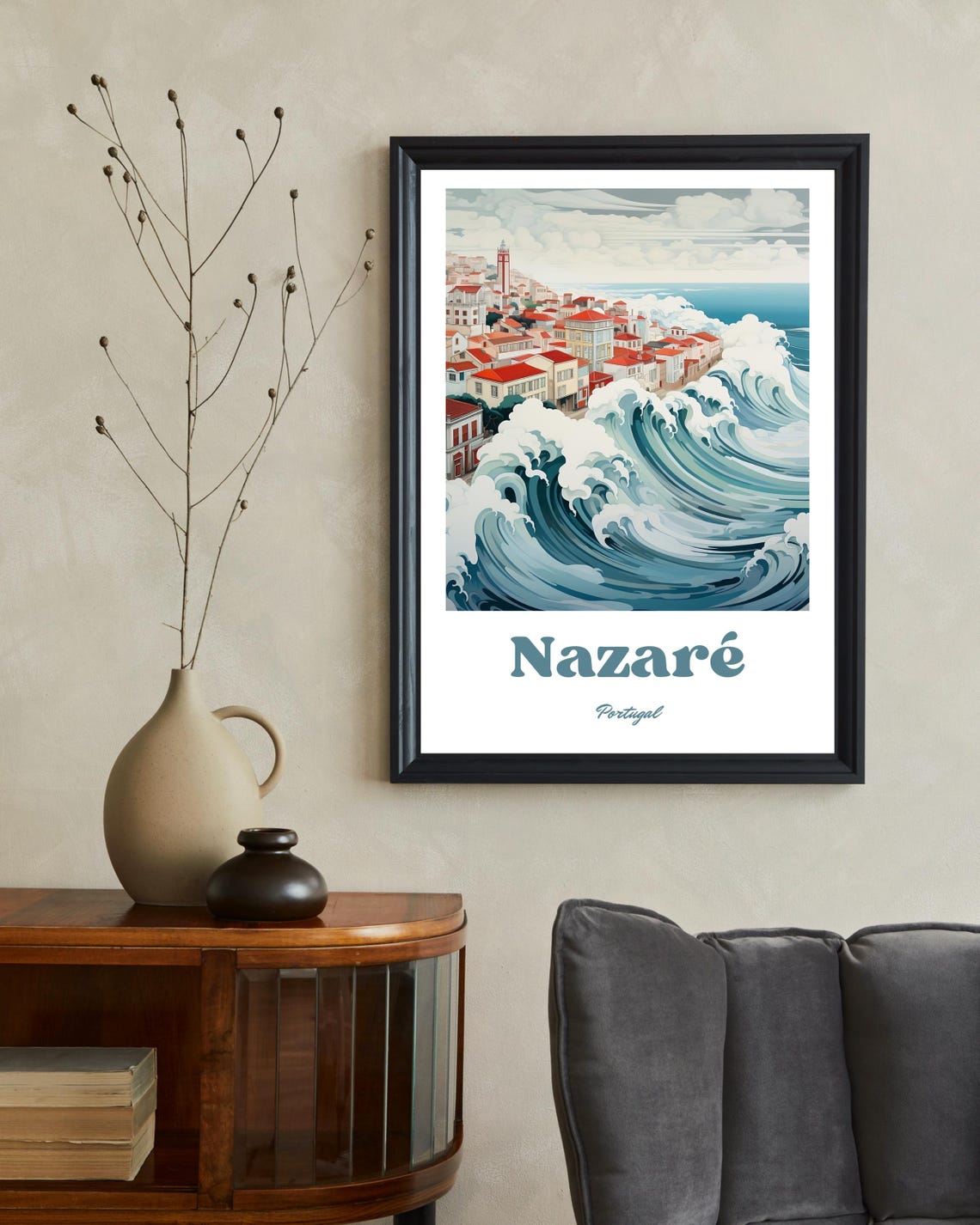 Nazare Poster Nazare Print Nazare Travel Art Nazare Travel Poster Portugal Wall Art Nazare Waves Print Nazare Wave Art Christmas Gift - Image 2