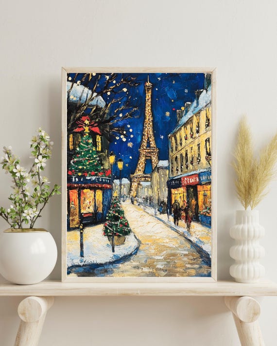 Paris Winter Wonderland Poster, Christmas Art Print