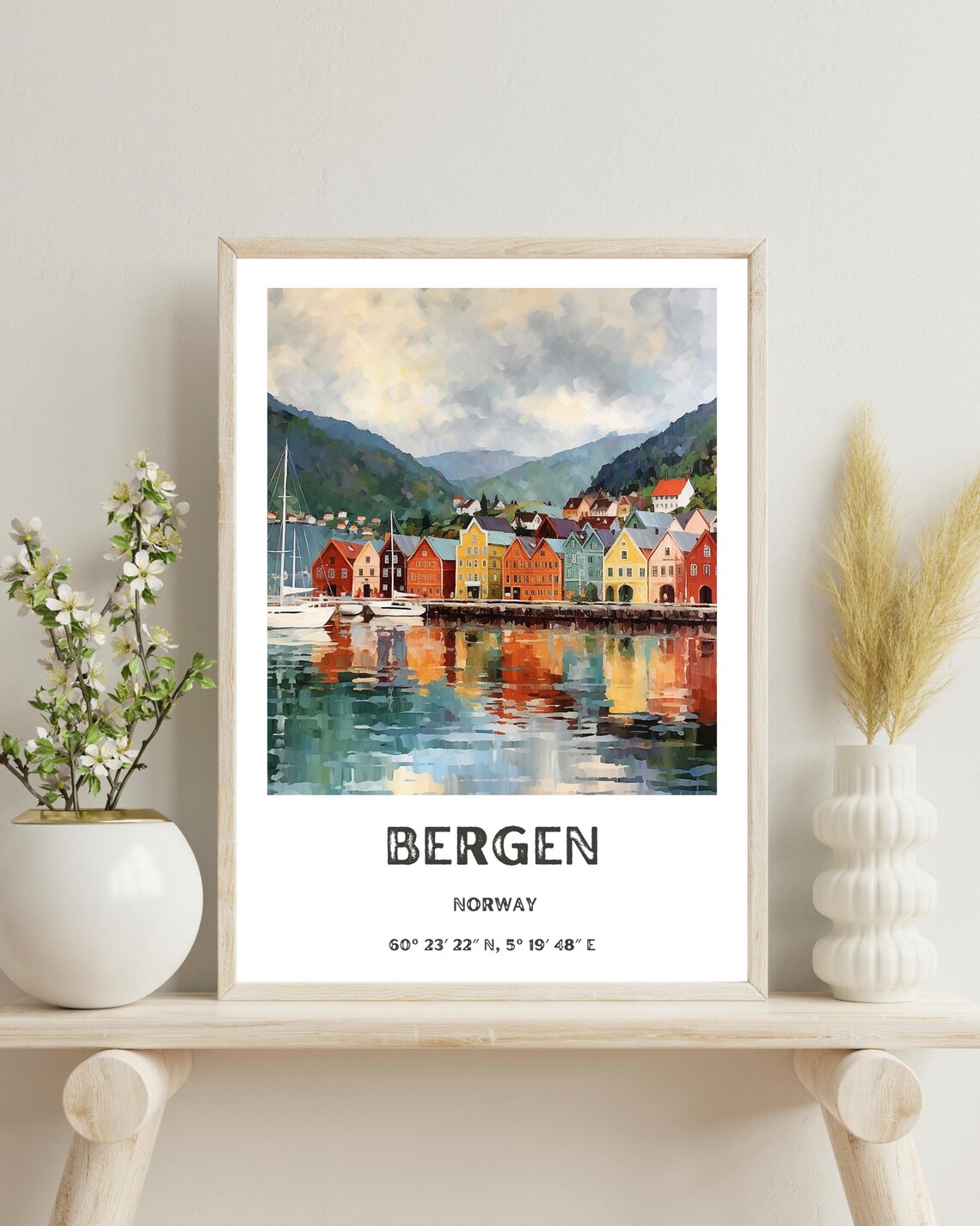 Bergen Traditional Travel Poster, Norway Christmas Gift