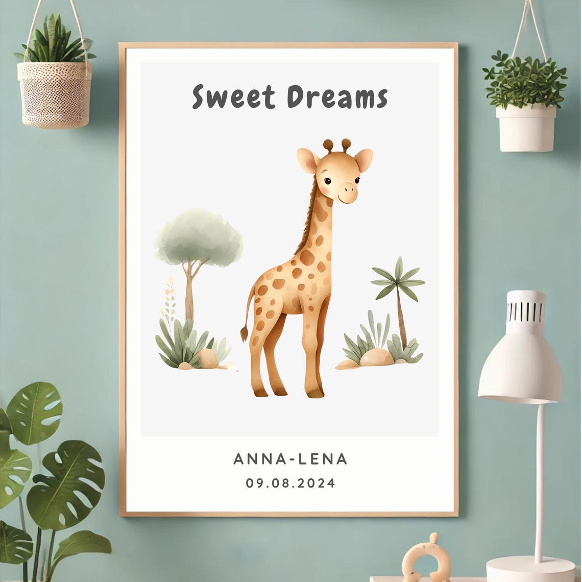Personalizable Giraffe Safari Poster, Boho Nursery Decor - Image 4