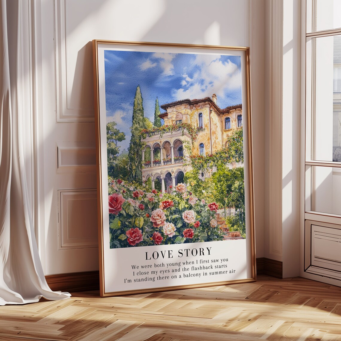 Love Story Taylor Swift Fearless Watercolor Rose Garden Villa Print - Image 2