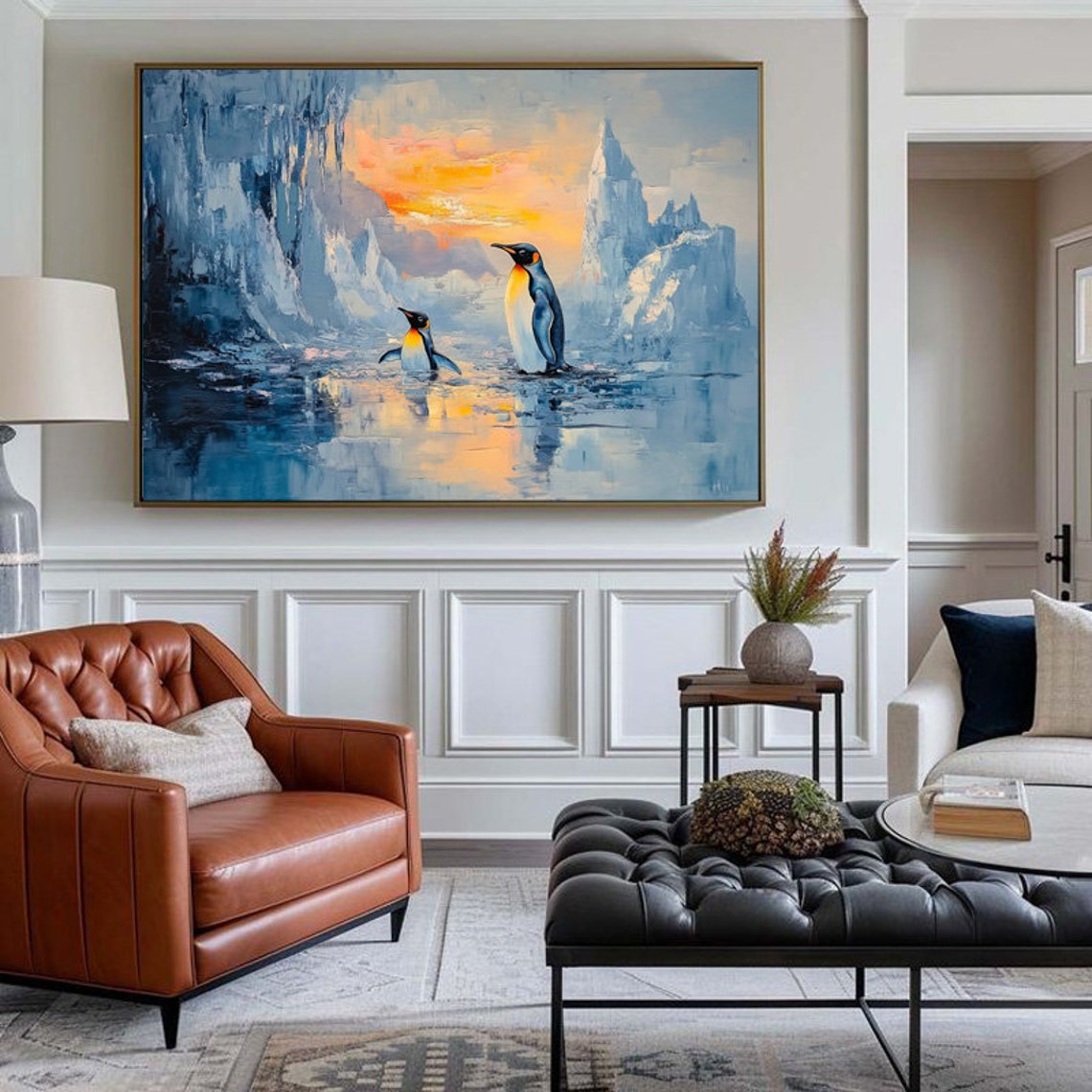 Charming Penguin Pair Resting on Icebergs at Sunset Arctic Poster - Image 6