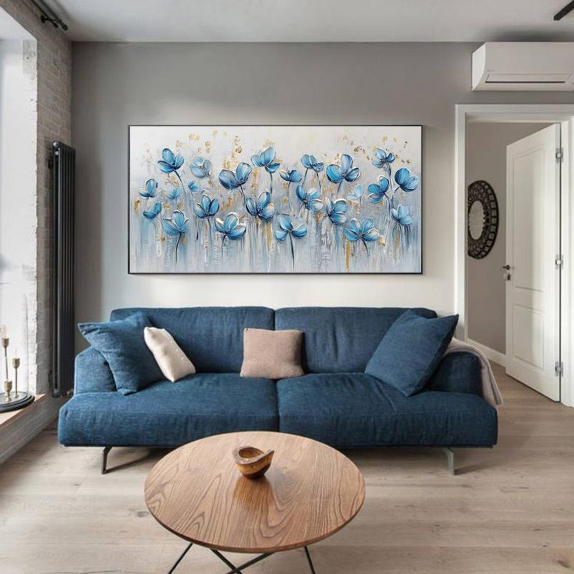 Delicate Blue Wildflowers Sprinkled With Gold Panoramic Wall Art - Image 3