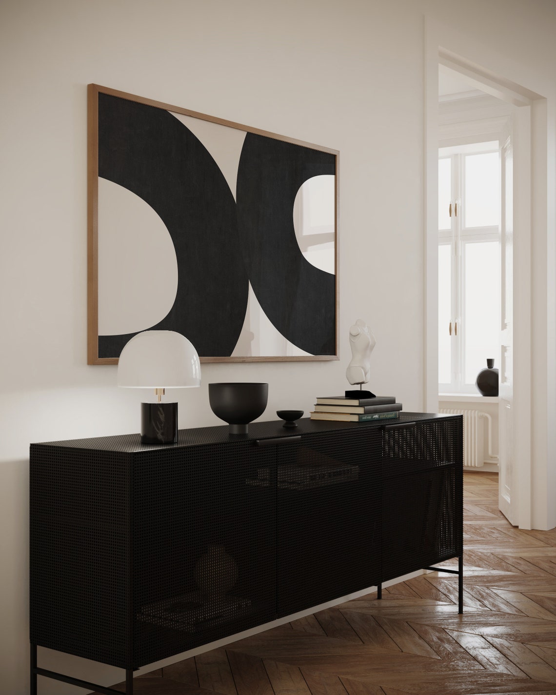 Black Arches on White Mid Century Geometric Abstract Wall Art - Image 3