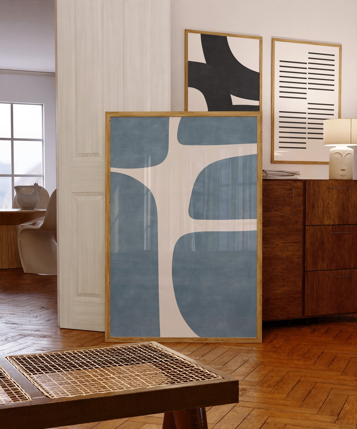 Mid Century Modern Bracing Blue Light Beige Poster - Image 3