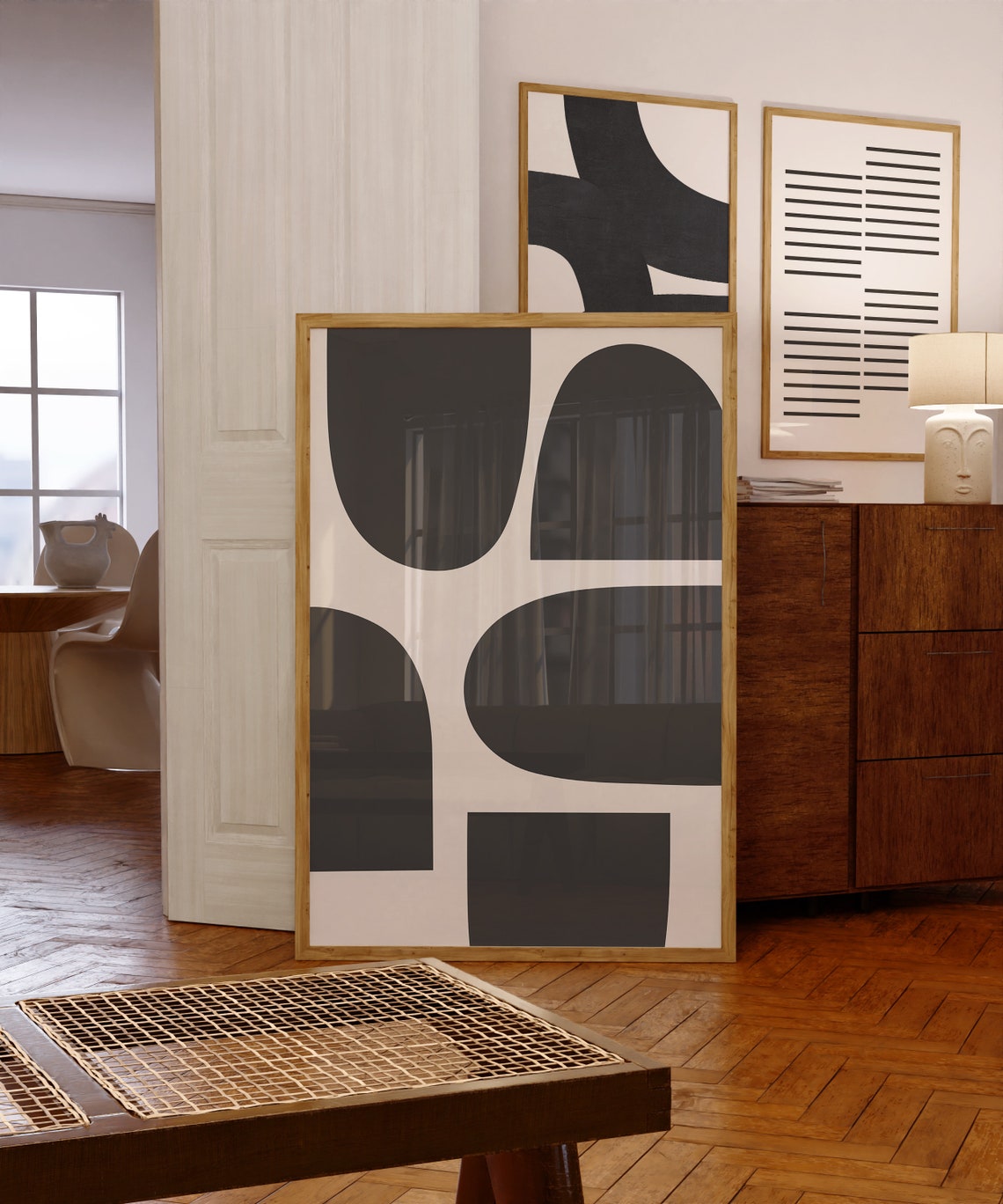 Abstract Black Cream Rounded Organic Shapes Modern Gallery Poster - Image 2