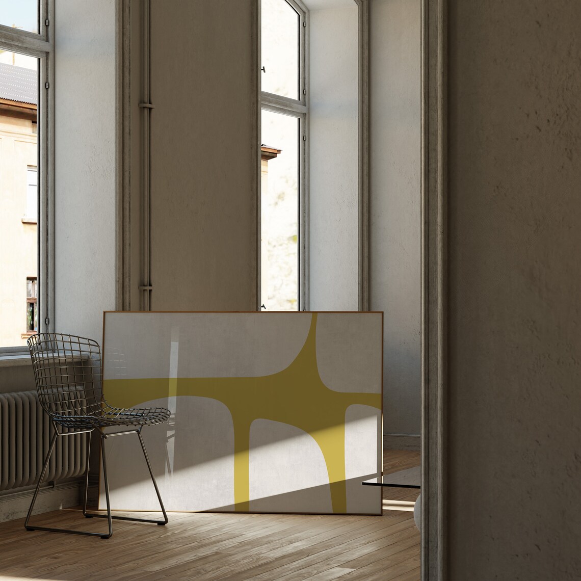 Modern Mustard Yellow Beige Mid-Century Art Print - Image 3