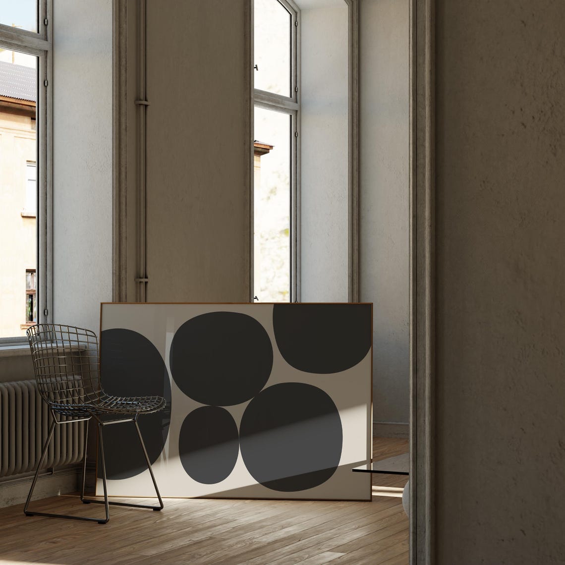 Soft Black Organic Circles On Warm Beige Minimalist Art Poster - Image 2