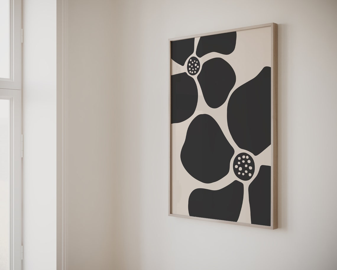 Black and Beige Abstract Floral Modern Botanical Minimalist Wall Art - Image 2
