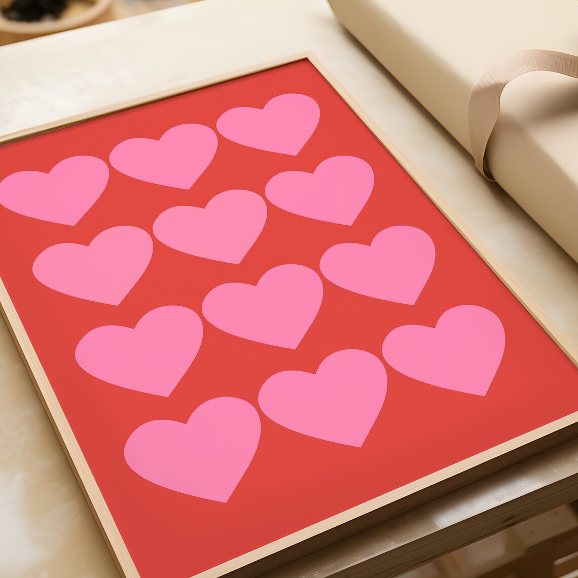 Mid Century Valentine Pink Hearts Retro Art Print - Image 3