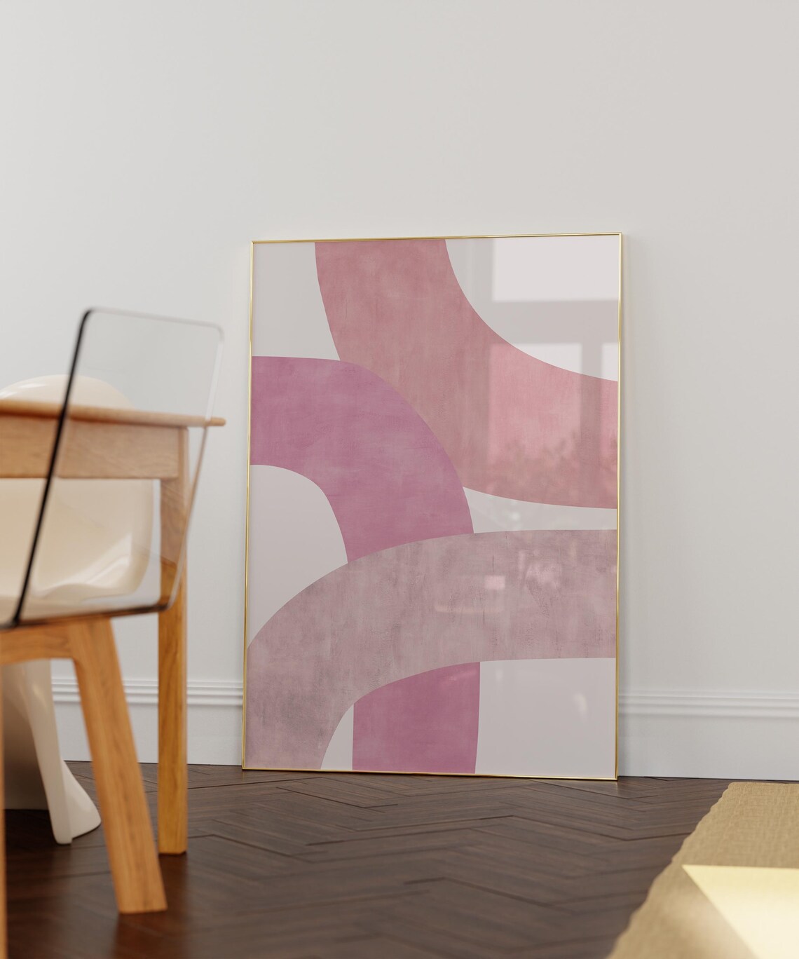 Blush Pink Organic Curved Shapes Mid Century Minimalist Abstract Poster