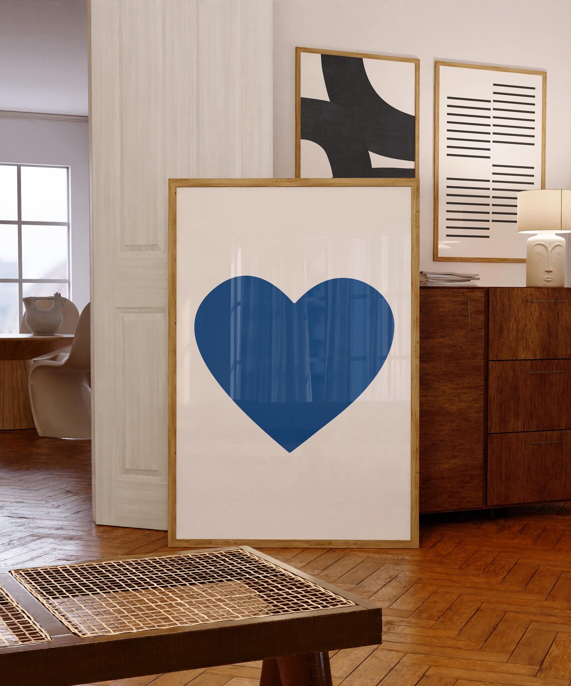 Mid-Century Valentine Blue Heart Art Print