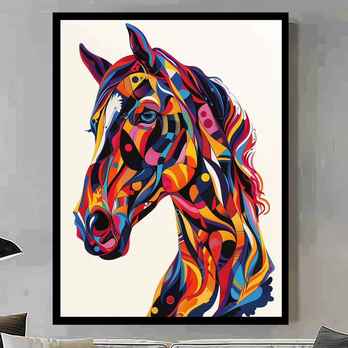 Geometric Abstract Horse Head Vivid Multicolor Pop Art Wall Poster