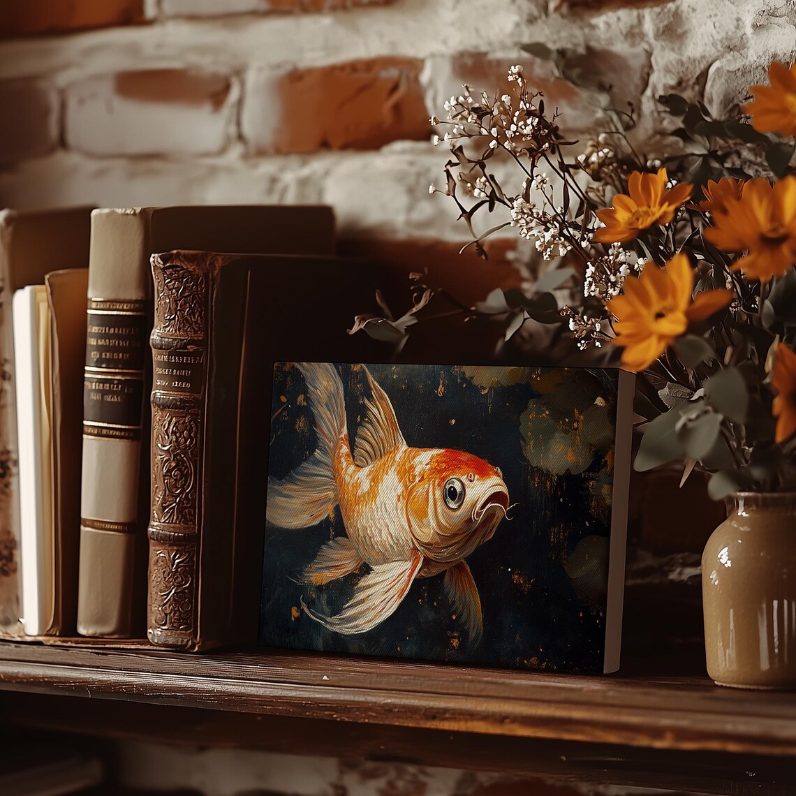 Orange Koi Fish with Flowing Fins on a Dark Moody Backdrop Poster - Image 5
