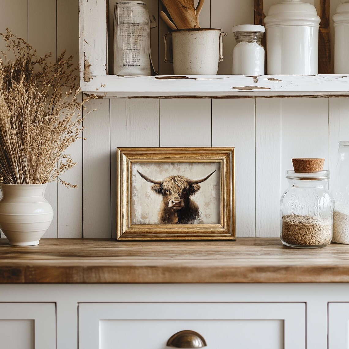 Highland Cow Moody Vintage Oil Painting Art Print - Image 5