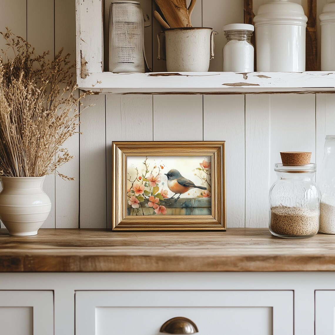Little Songbird Perched Among Pink Blossoms Watercolor Poster - Image 5