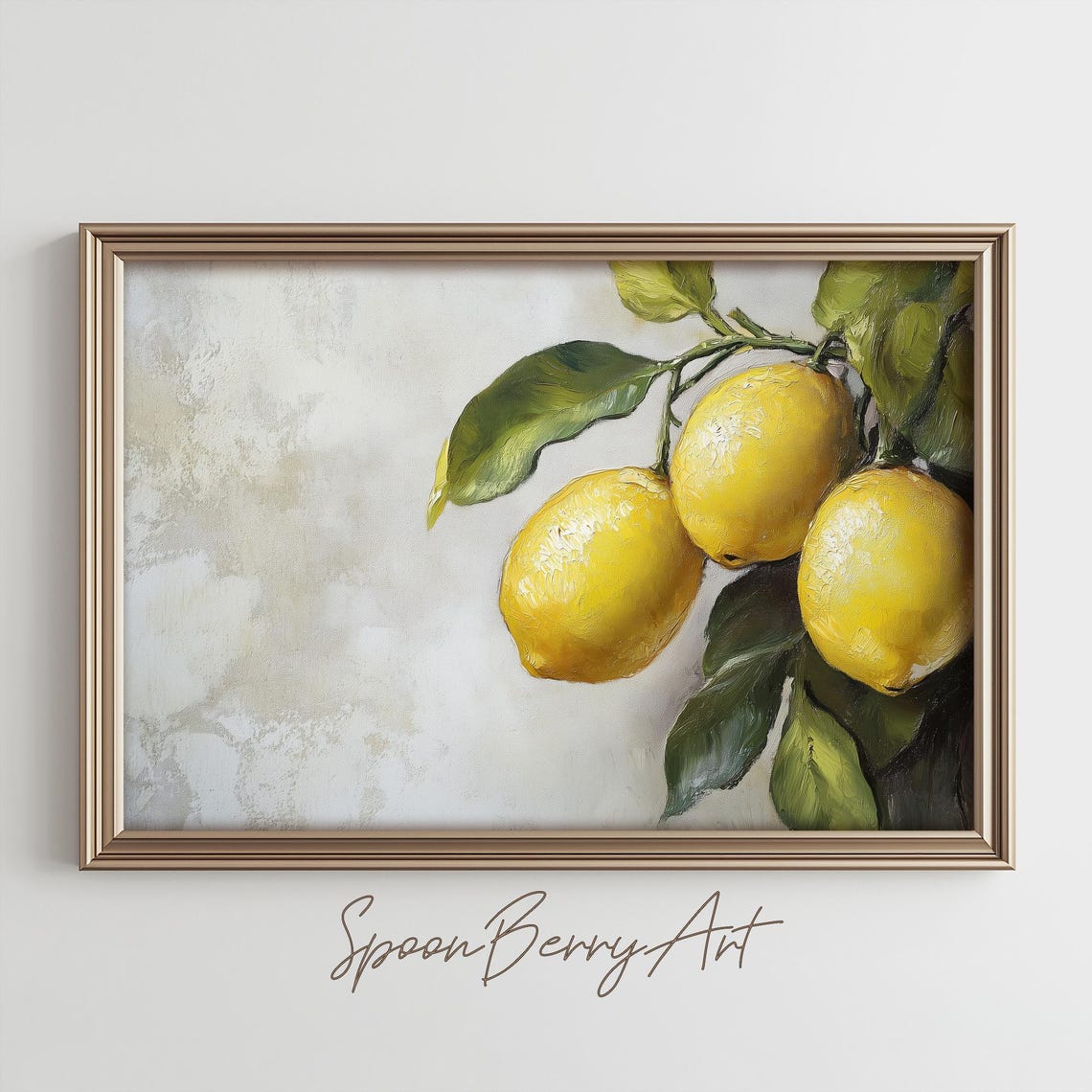 Three Ripe Lemons on a Branch Vintage Oil Painting Fruit Poster